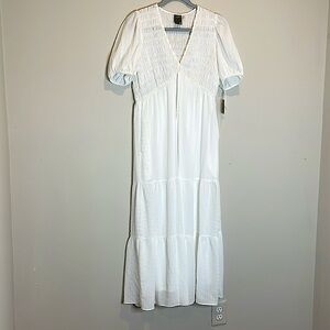 💓TAYLOR WHITE FLOWY TIERED SHORT SLEEVE DRESS